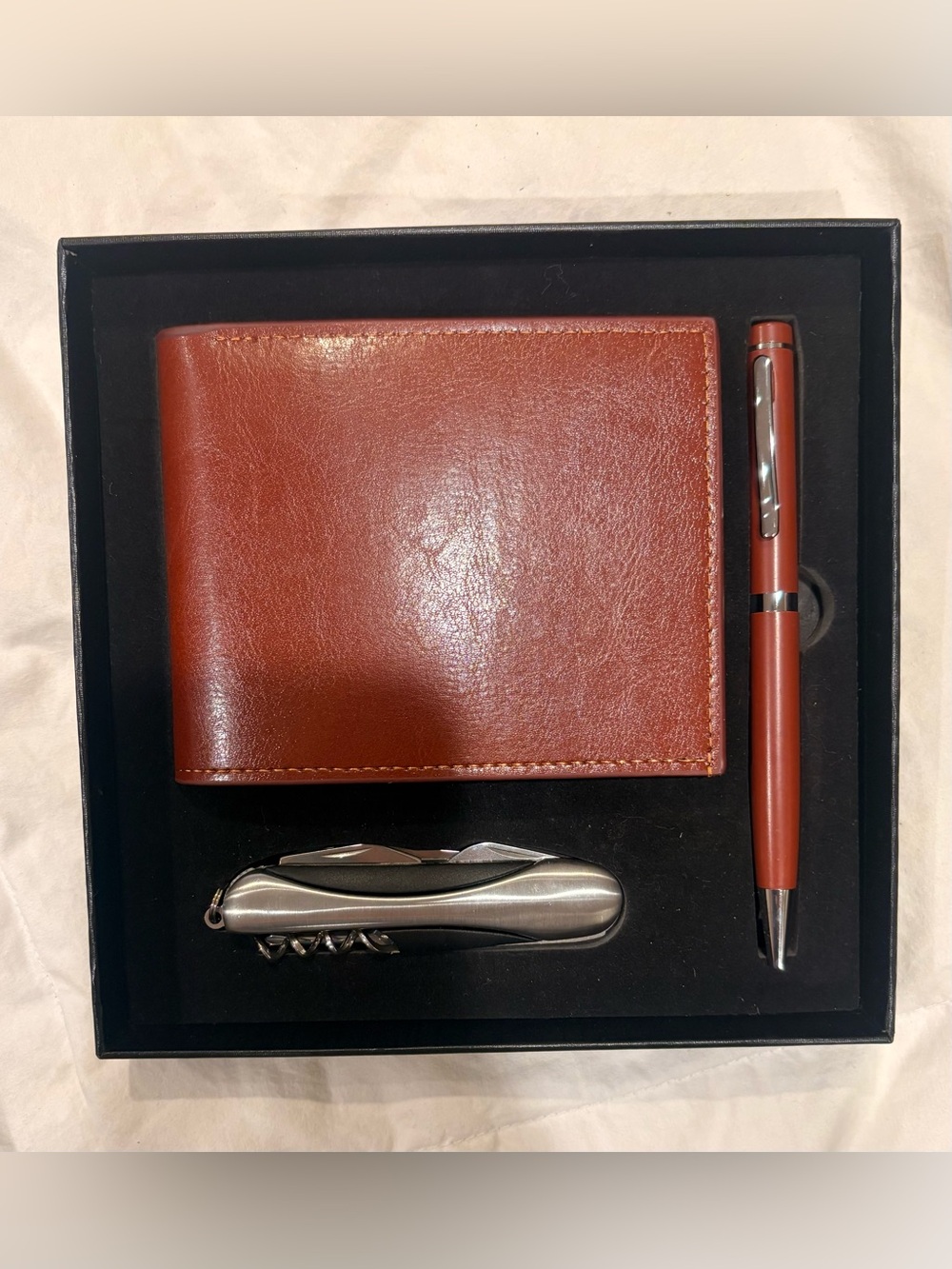 NWT Executive Leather Wallet Gift Set RFID Pen Multi Tool Knife Boxed